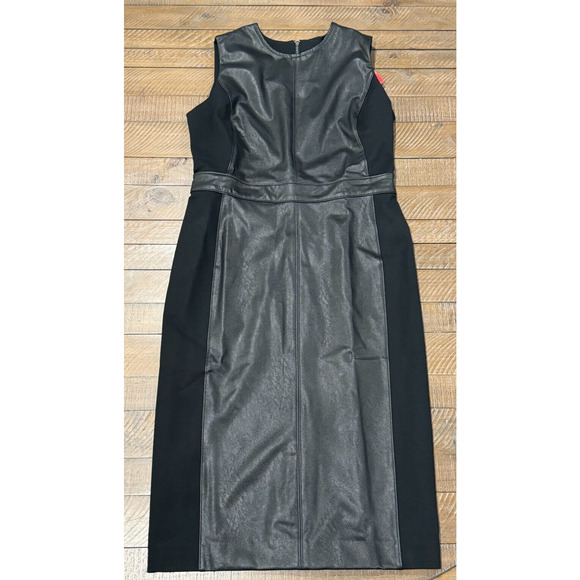 Spanx Leather-Like Combo Fitted Sheath Dress Luxe Black 20393R - Women’s M - Picture 3 of 11